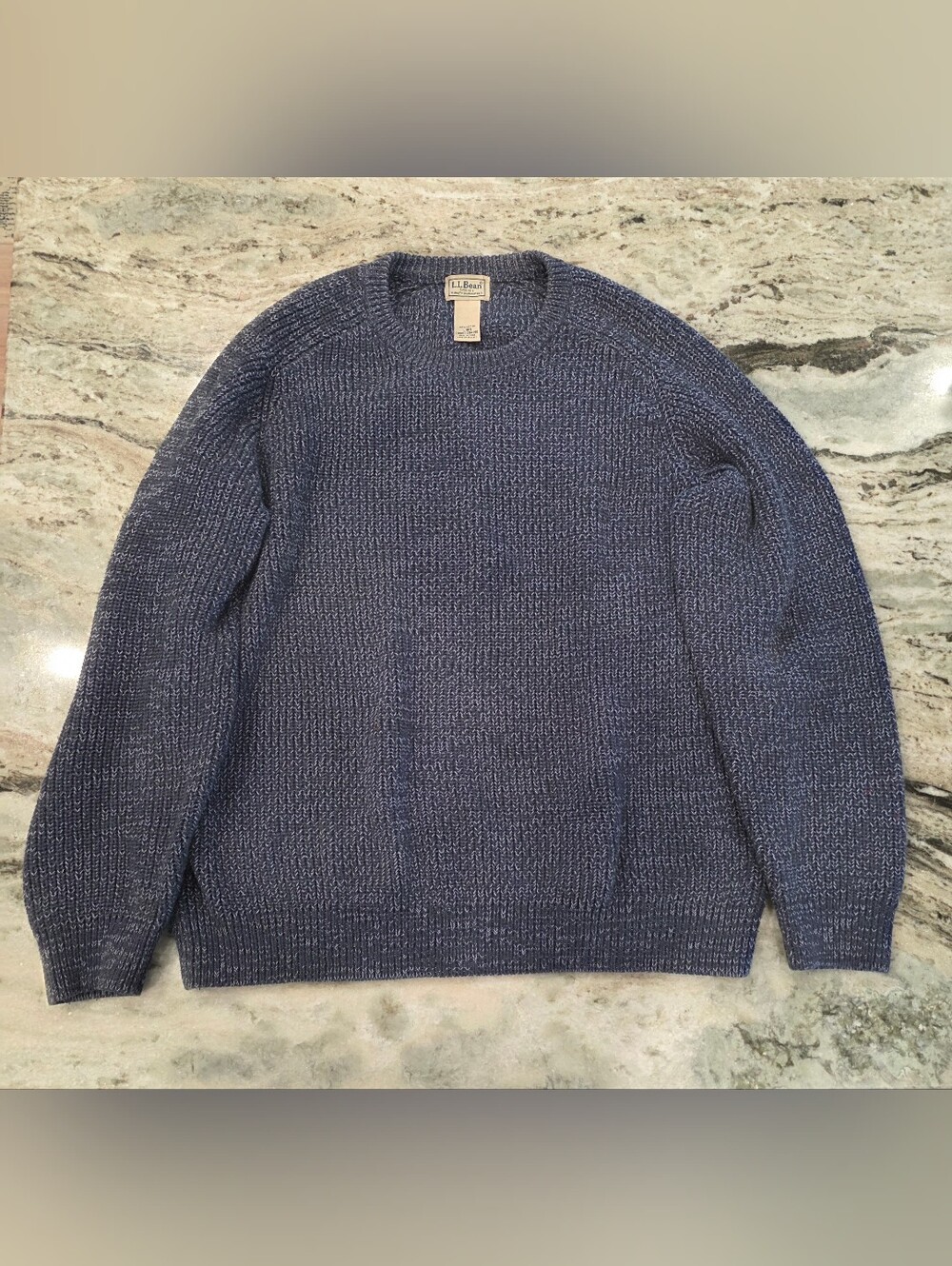 L.L. Bean Men’s Large Chunky Knit Cotton Crewneck Sweater Marled Blue